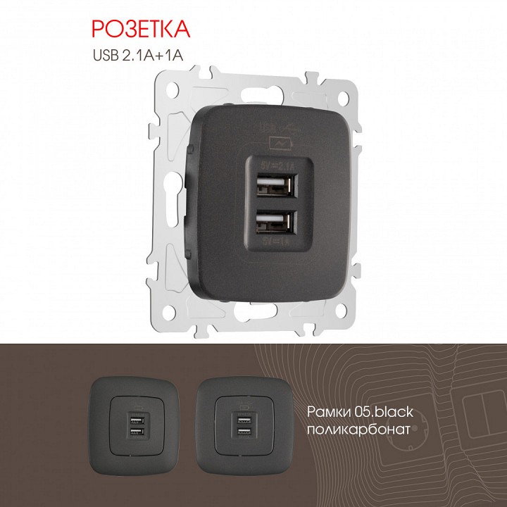 Розетка USB, без рамки Arte Milano am-205 205.46-1.black