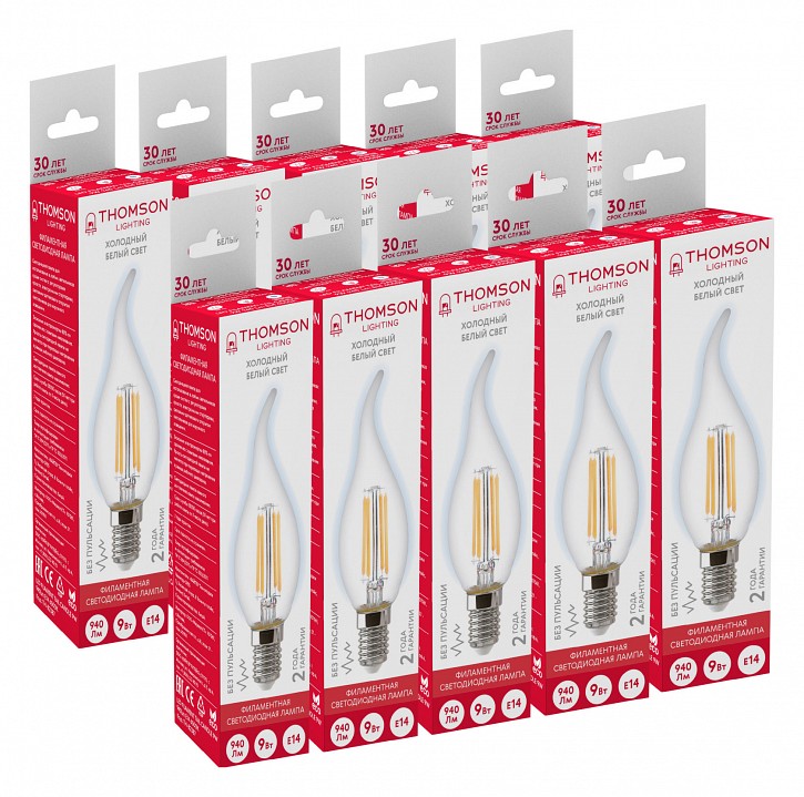 Лампа светодиодная Thomson Filament TAIL Candle E14 9Вт 6500K TH-B2387