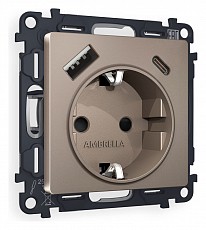 Розетка с заземлением и 2хUSB type A и C, без рамки Ambrella Volt Quant MA640010