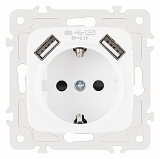 Розетка с заземлением и со шторкой и 2хUSB, без рамки Arte Milano am-205 205.47-1.white