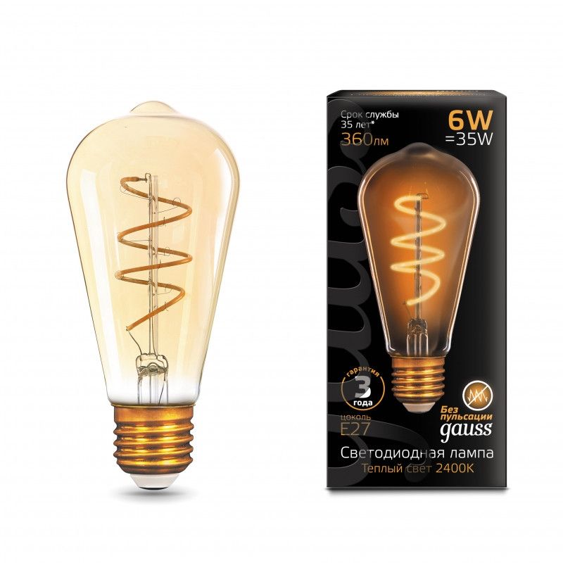 Лампа светодиодная Gauss LED Filament Flexible E27 6Вт 2400K 157802006