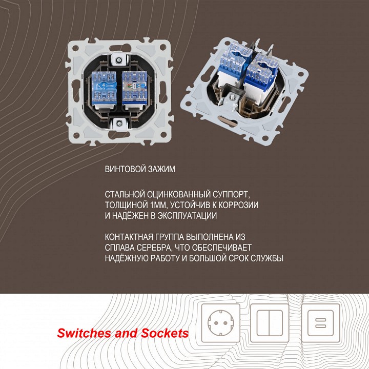 Розетка двойная RJ-11 и Ethernet RJ-45, без рамки Arte Milano am-206 206.44-1.shampan